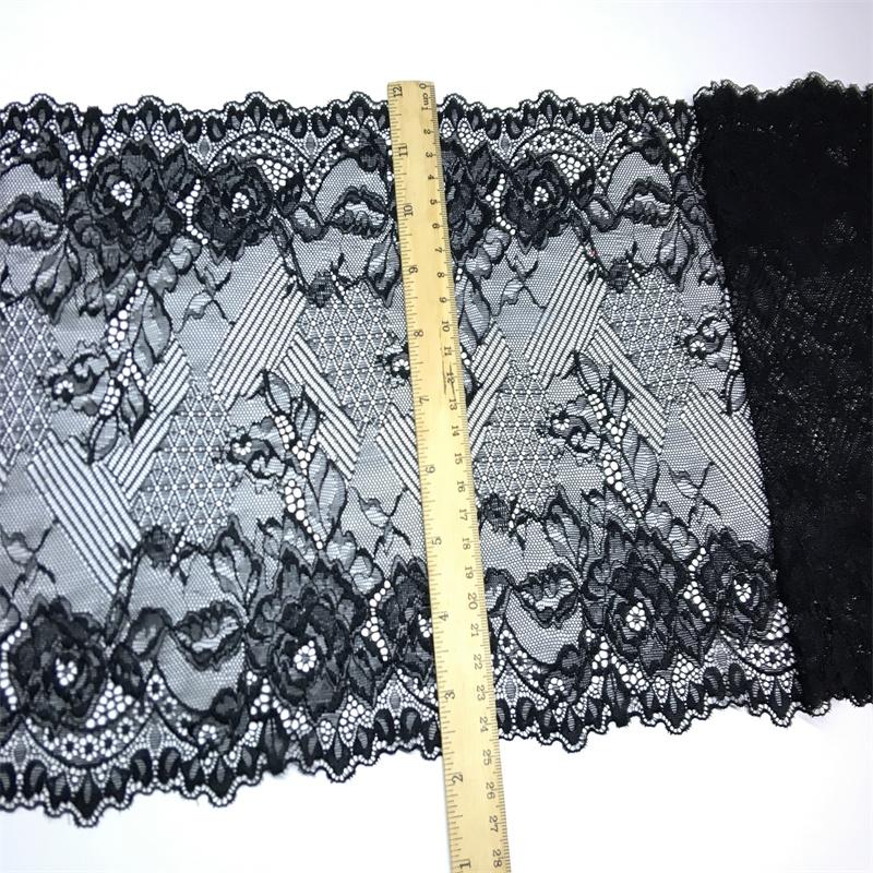 24.5cm wide Black Stretch Lace, Floral Elastic Spandex Lace Fabric for Lingerie, Bra, Underwear, Sewing & Crafting