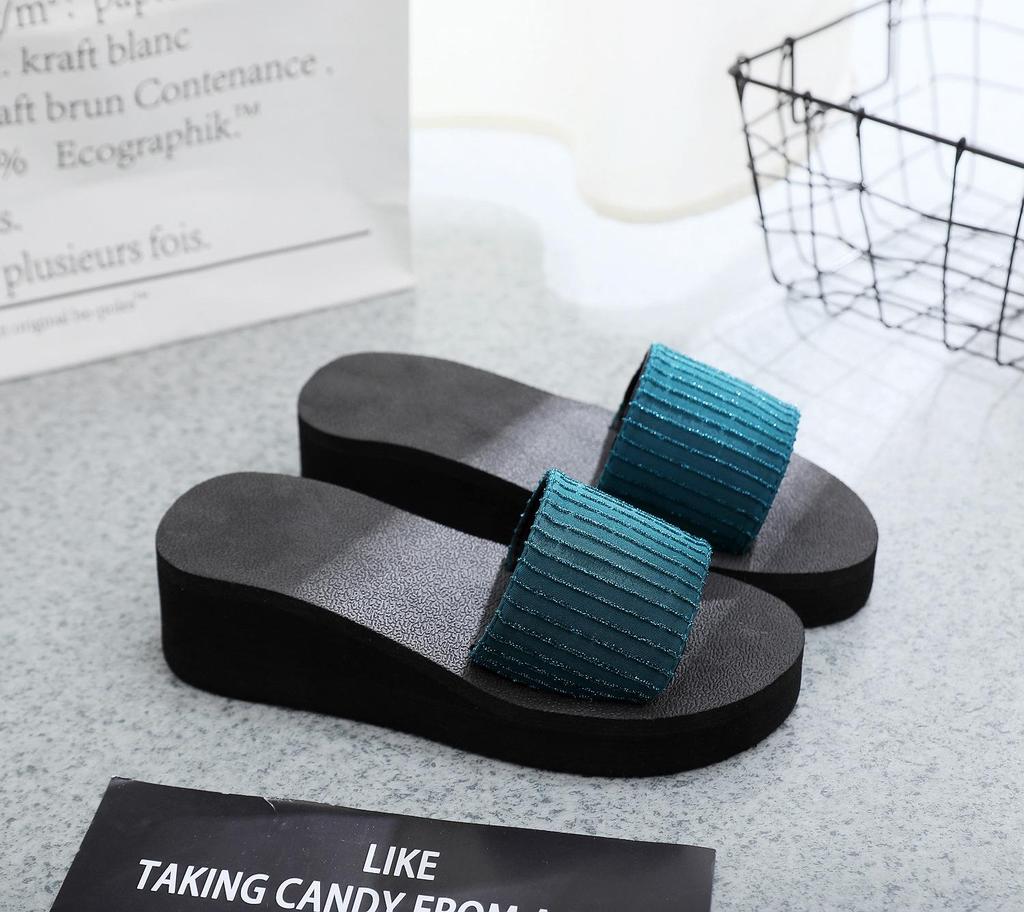 2019 Korean Platform Sandals: Stylish One-Strap, Solid Color, Versatile Home Slippers
