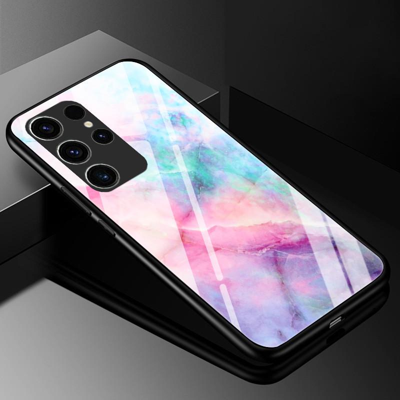 Marble Tempered Glass Phone Case For Samsung Galaxy S23 Ultra 5G Case Fashion Glass Back Cover for Samsung S23 Plus / S23 Ultra