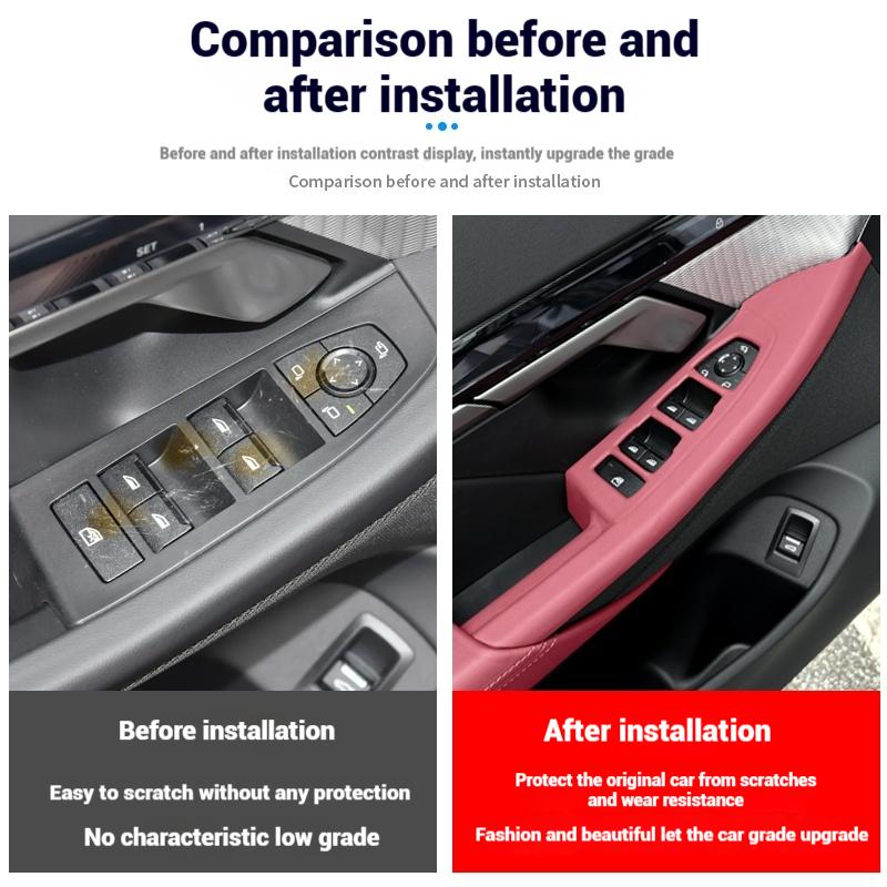 Car Inner Door Handle Stickers For BMW 5 Series G60 i5 2025 2025 Window Switches Panel Pull Cover ABS Leather Front  Accessor