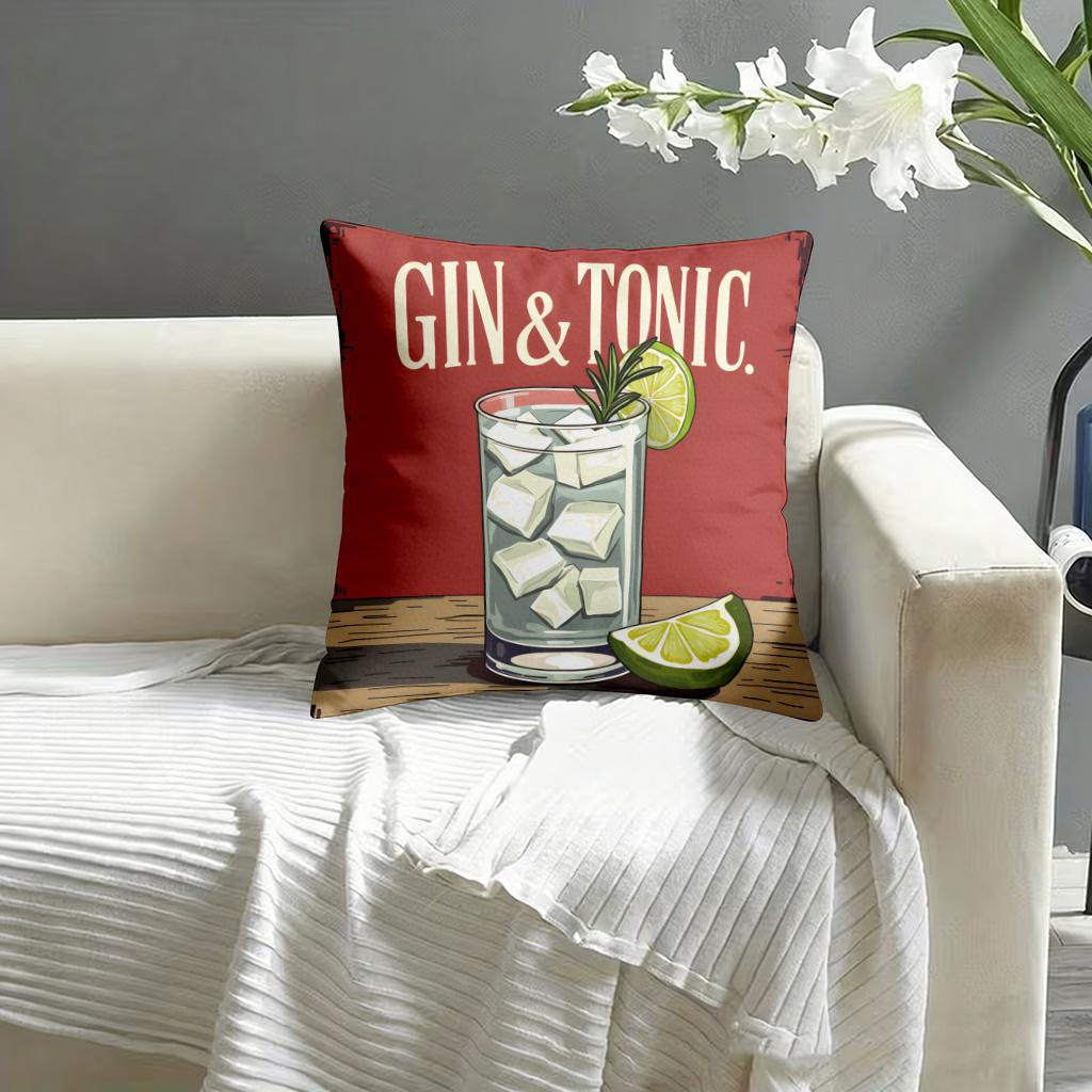 Gin And Tonic Double-Sided Decorative Pillowcase, Modern Cocktail Pattern Cushion Cover For Home Office Car