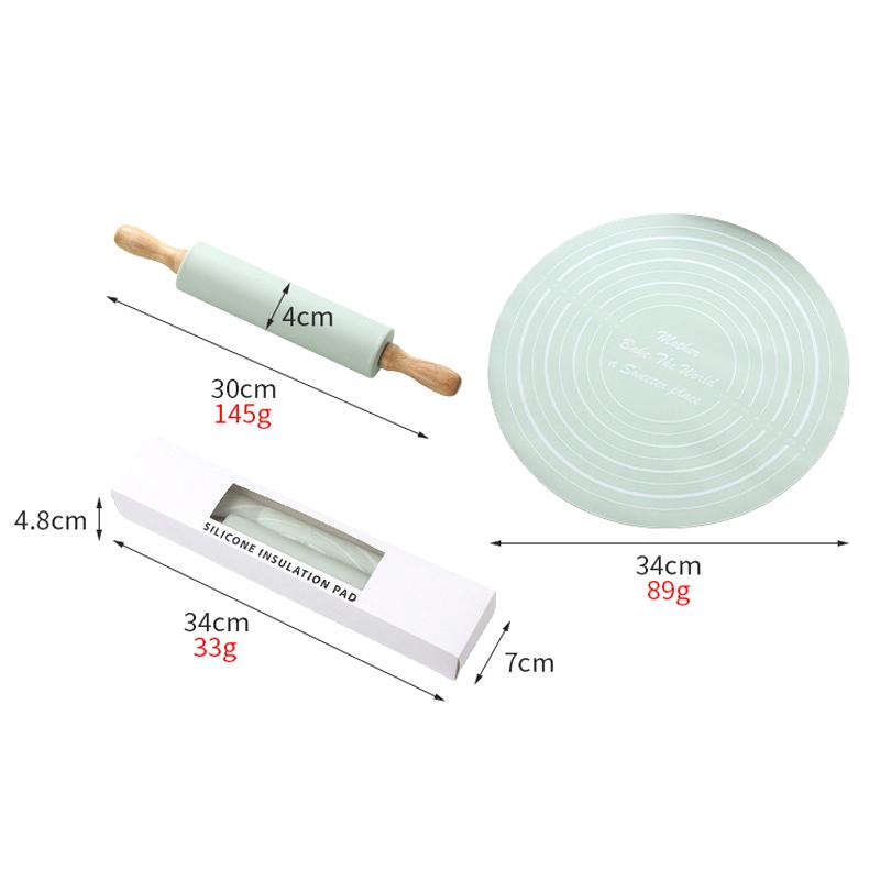 Silicone Dough Mat And Non-Stick Rolling Pins Set Kneading Pad Anti-Slip Pastry Boards For Pizza Pastry Bread Baking Tools