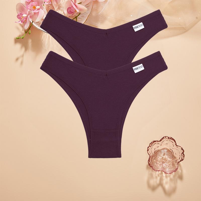 

2 шт. Сексуальные женские вафельные хлопковые трусики Сексуальное нижнее белье с V-образной талией Женские трусики-бразилианы высокой эластичности Бикини-лингере XL&Set