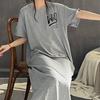 Loose-fitting Large-sized Women's Round-neck Short-sleeved T-shirt Dress, Long Laid-back Style Dress, Knee-length Sleeping Dress