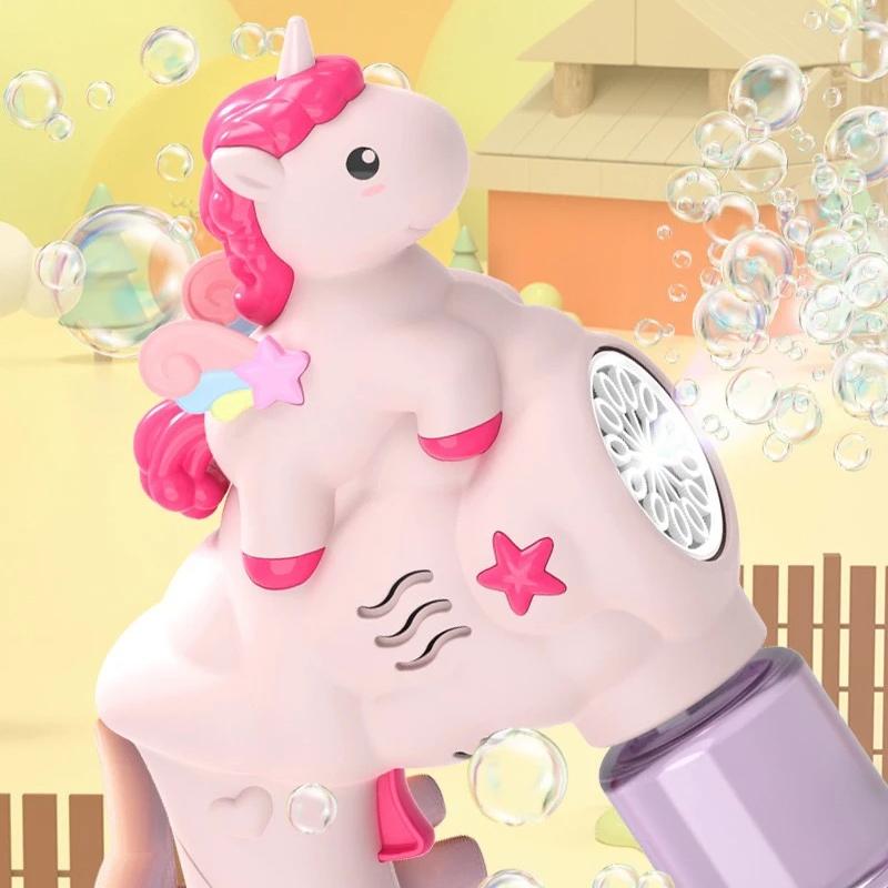 Unicorn Elektrikli Baloncuk Tabancası Çocuk Oyuncak Baloncuk Makinesi Işıklı Otomatik Sabun Üfleyici Dış Mekan Partisi Çocuk Hediyesi Fantastik oyuncaklar