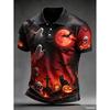 Men's pumpkin Halloween pattern polo shirt, men's polo shirt with a collar