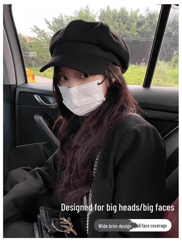 Women's British Style Octagonal Beret: Versatile Wool Painter Hat for Large Head, Slims Face, Duckbill Newsboy Cap for Autumn & Winter.