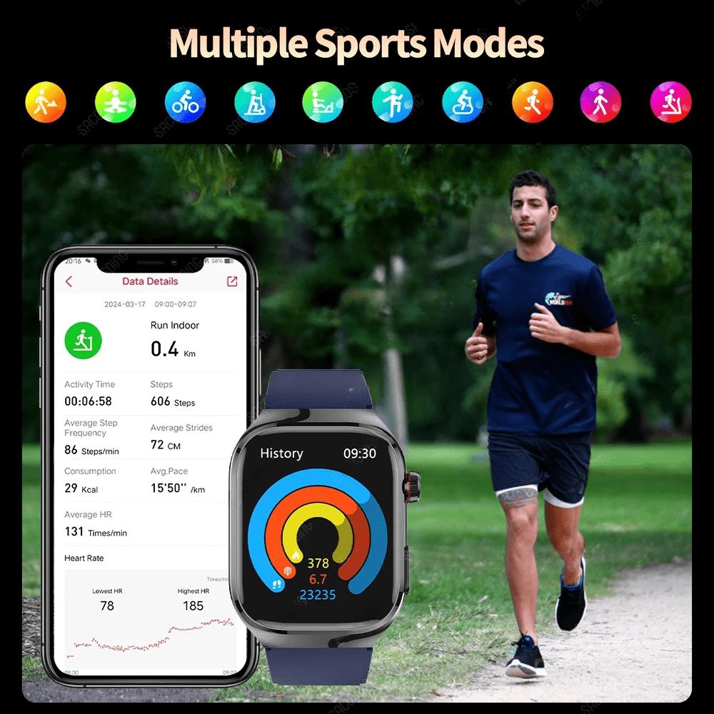 SACOSDING Smartwatch ECG+PPG Połączenie Bluetooth 2,04” HD Tętno Tlen we Krwi Ciśnienie Krwi Temperatura Ciała Sport Fitness Smartwatch