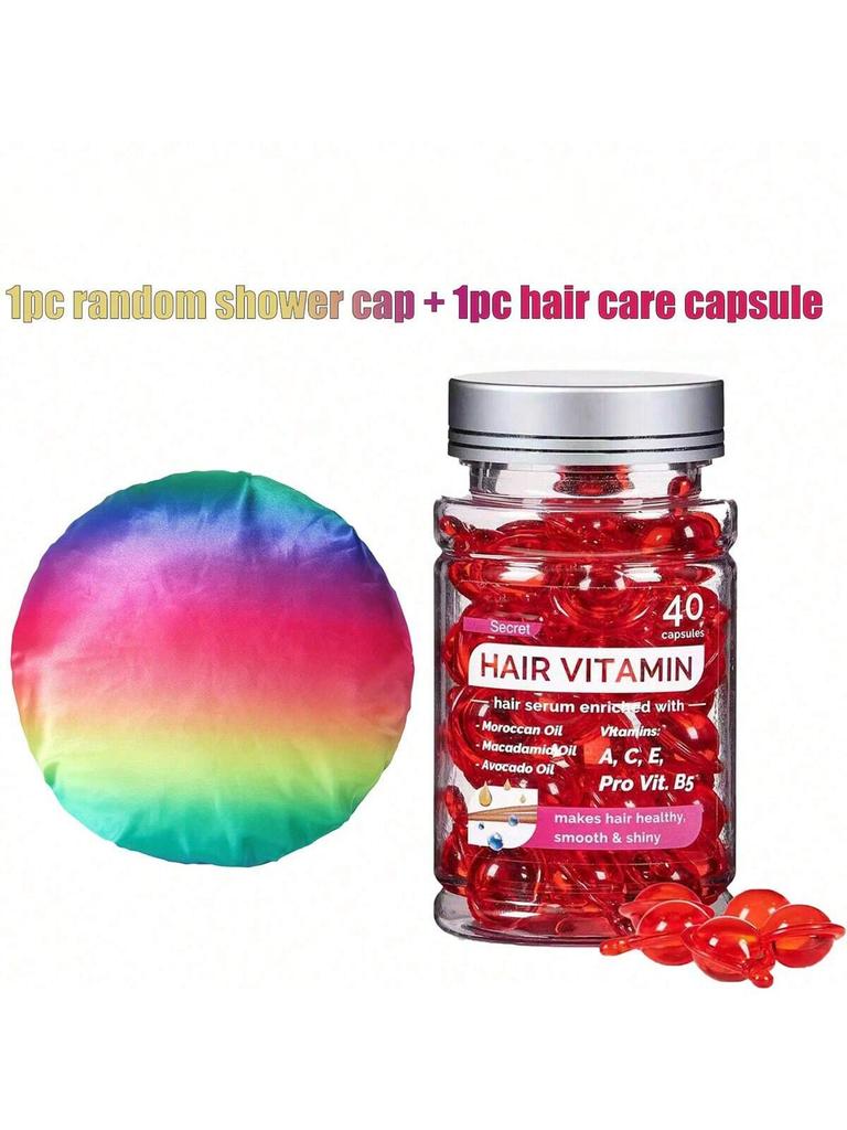 1Bottle+1Pc Shower Cap(Random Color) Hair Care Essential Oil Capsules HAIR VITAMIN Hair Hair Treatme