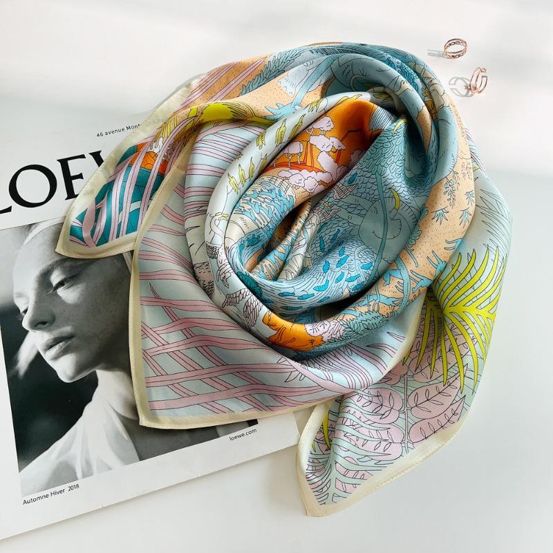 Spring New 90 Plain Crepe Satin Silk Scarf Women's High Sense 100% Mulberry Silk Thin Shawl Square Gift