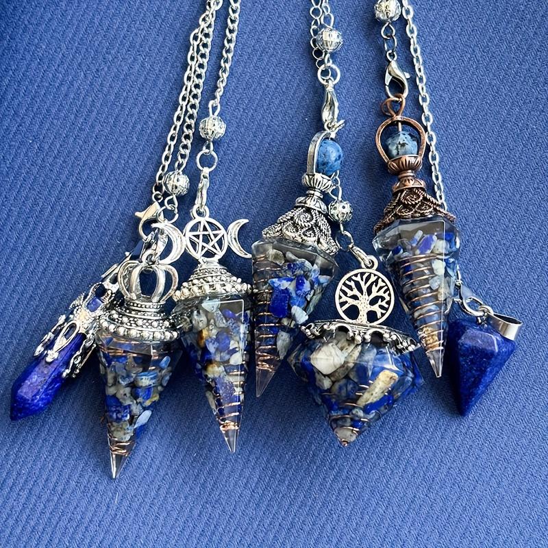 4 Stück Lapislazuli Pendel Set, ein Glück bringender, mystischer und edler Kristall, weit verbreitet für verschiedene Anlässe, Halloween Party Souvenirs, Hexen Wahrsagerei