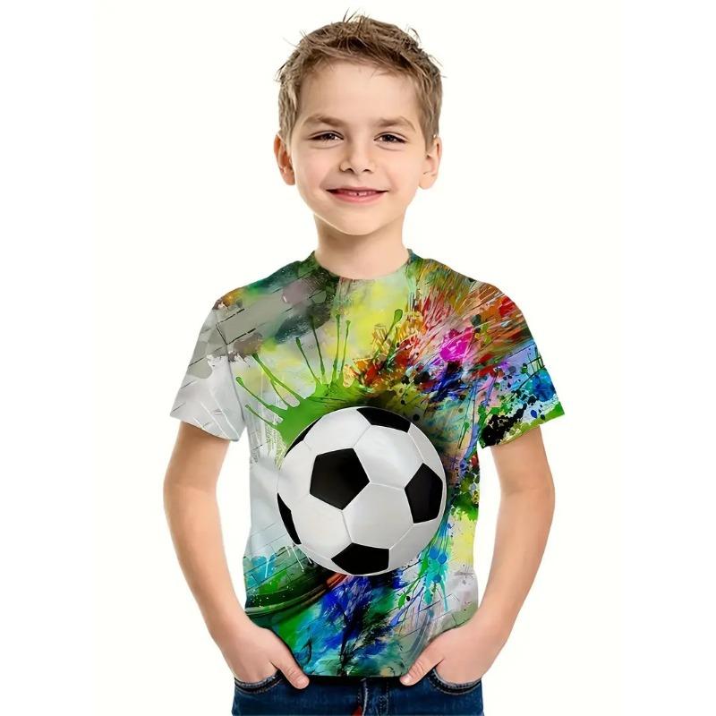 Sportliches Fußball-3D-gedrucktes T-Shirt, Kinder- und Jungenbekleidung, kurze Ärmel, lässige Kinderbekleidung, modische Jungen