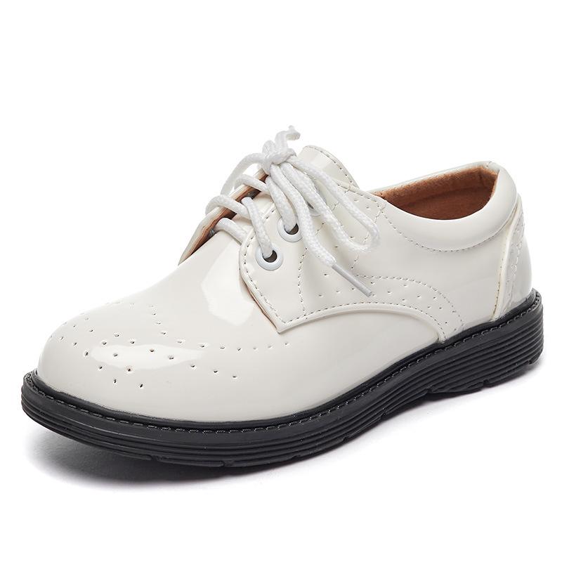 Boys' Black Leather Round Toe Soft Sole Performance Shoes
