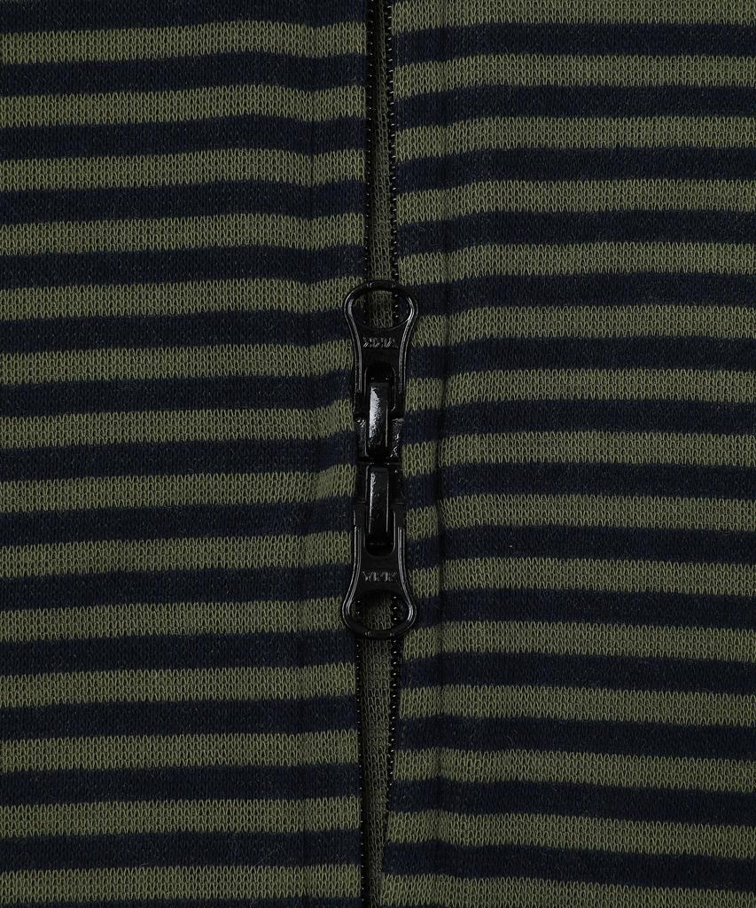 Slow Record House Striped Knit Zip-Up Hoodie_Khaki