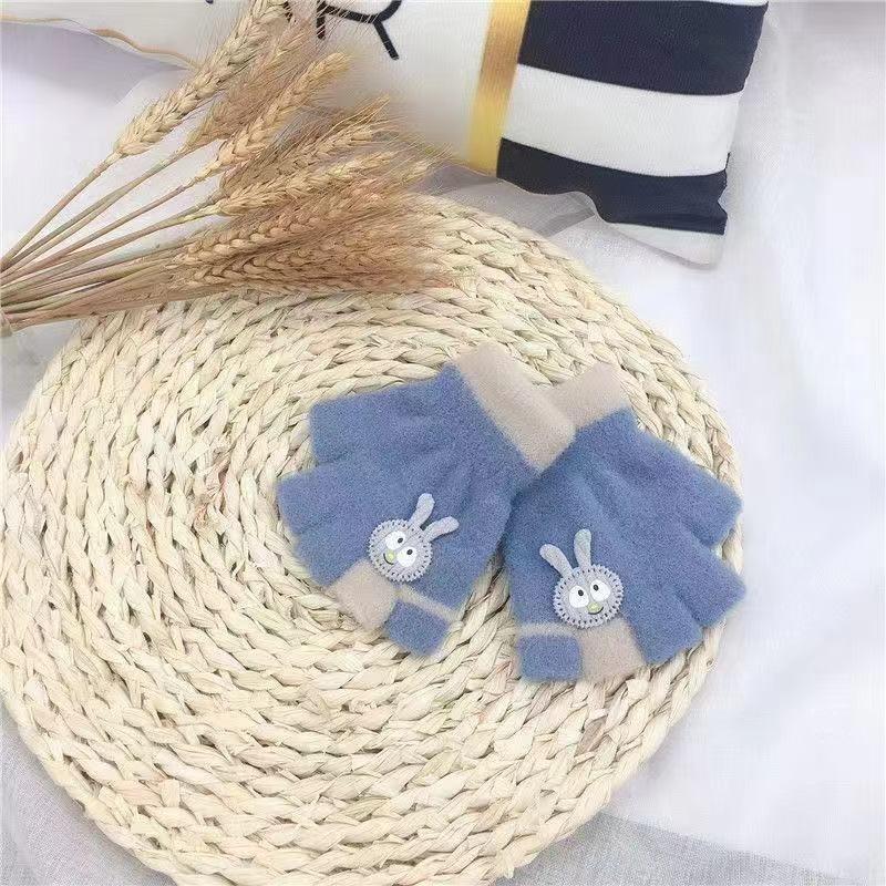 Half Finger Children's Gloves Winter Baby Warm and Cold Gloves Five Finger Cute Student Gloves Children's Gloves