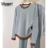 Sibaishi Women's Striped Round Neck T-Shirt