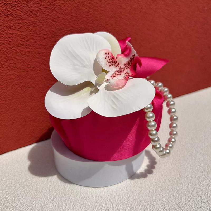 Fabric Flower Knot Bag Satin Silk Orchid Handbag Jewerly Packaging Box Wedding Candy Bag