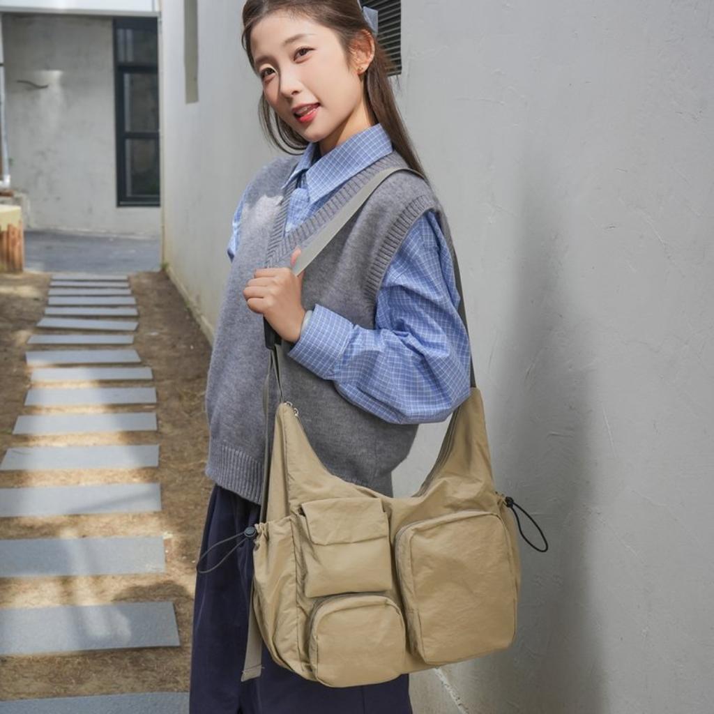 Shoulder Bag Unisex Nylon Multi Pocket Large Capacity Daily Commute