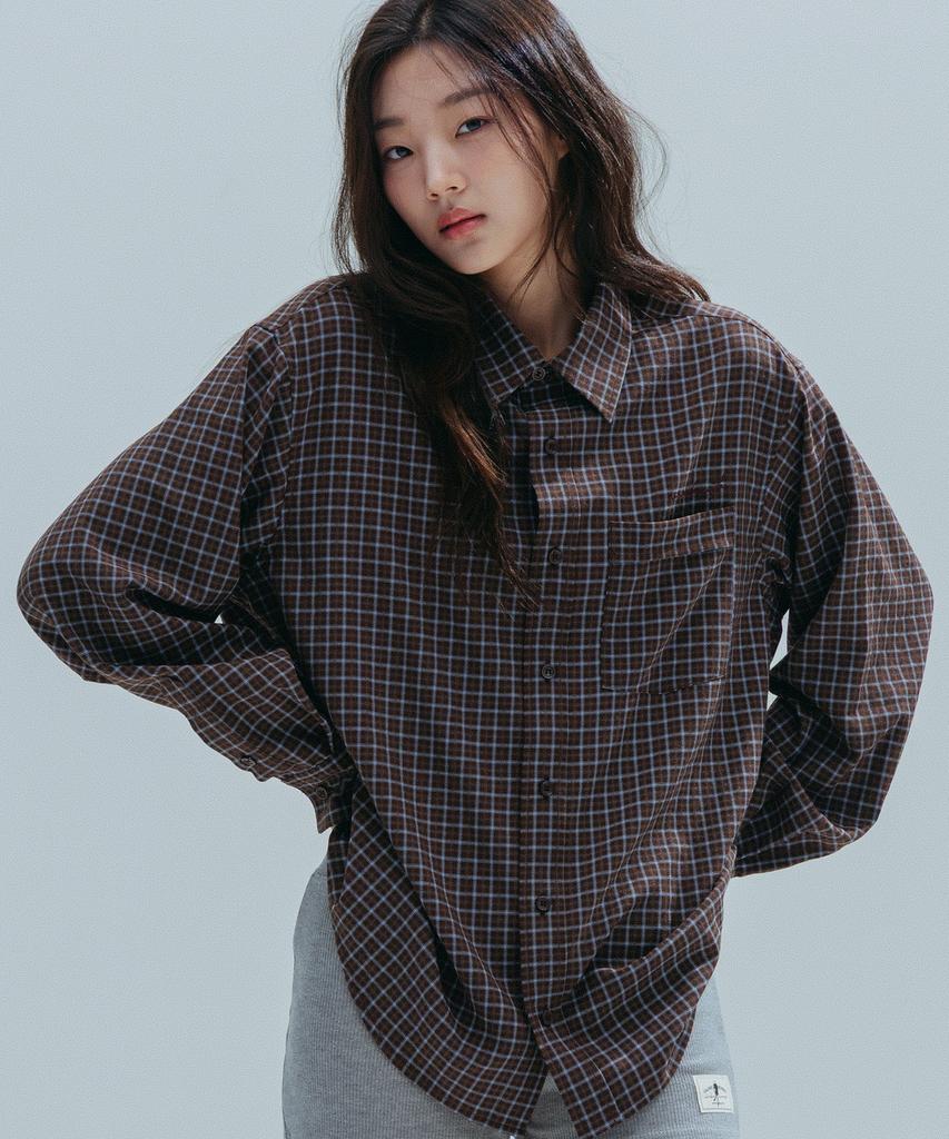 ANNEHEARTS Drape Square Check Shirt_Brown