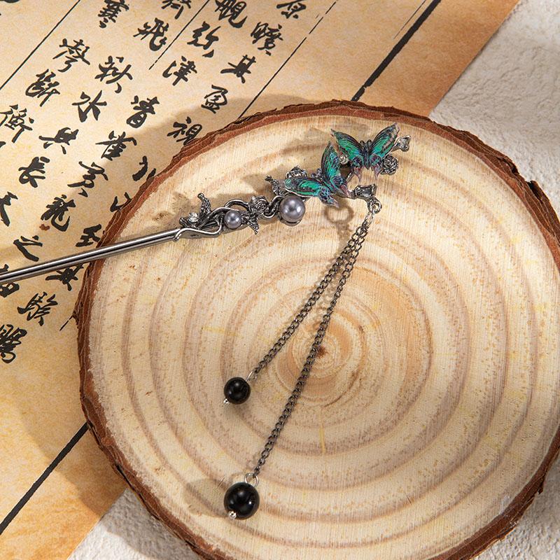 Podwójna Motylkowa Kuta Spinka do Włosów Nowa Elegancka Chińska Spinka do Włosów Spódnica Koński Pysk Starożytny Styl Qipao Włosy Spinka Biżuteria