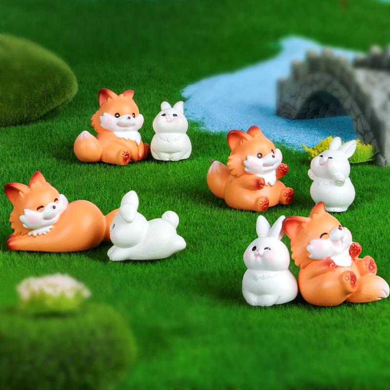 Mini Niedlicher Fuchs Hase Kleines Ornament Cartoon Hase Mikro Landschaft Dekoration Modell Handwerk Auto Innenausstattung Geschenke