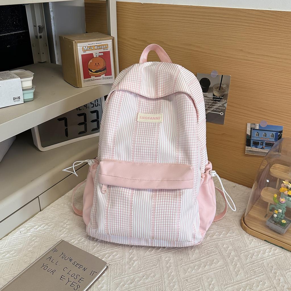 Schoolbag small fresh Korean plaid backpack female high school college student schoolbag high value large capacity girl versatile backpack