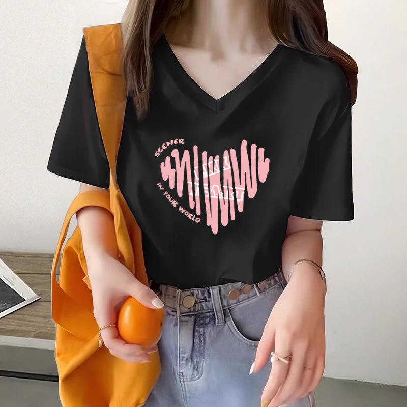 Heavy shoulder cotton white short-sleeved t-shirt women's summer new loose solid color bottoming shirt t-shirt top