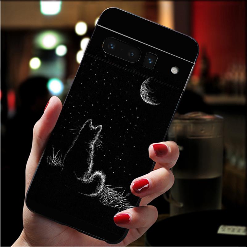Phone Case For Google Pixel 10 9 Pro XL 9A 8 7 6 Pro Pixel 8A 7A 6A Pixel 8 7 6 5 Cartoon Black Cat