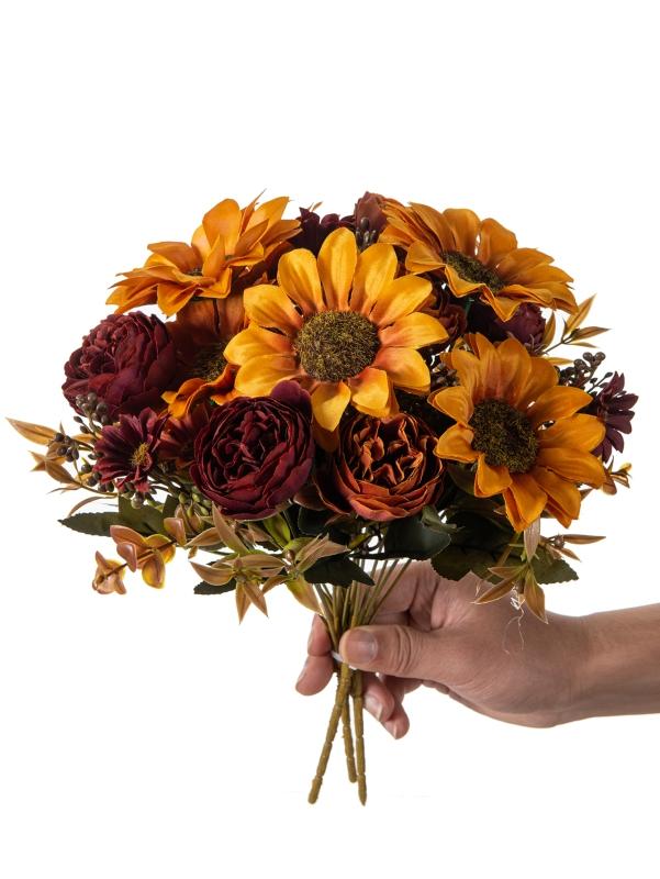1/4PCS Artificial Flowers Silk Holding Sunflower Valentine's Wreath Wedding Brial Bouquet Home Room Arrangement Vase Sill Decora