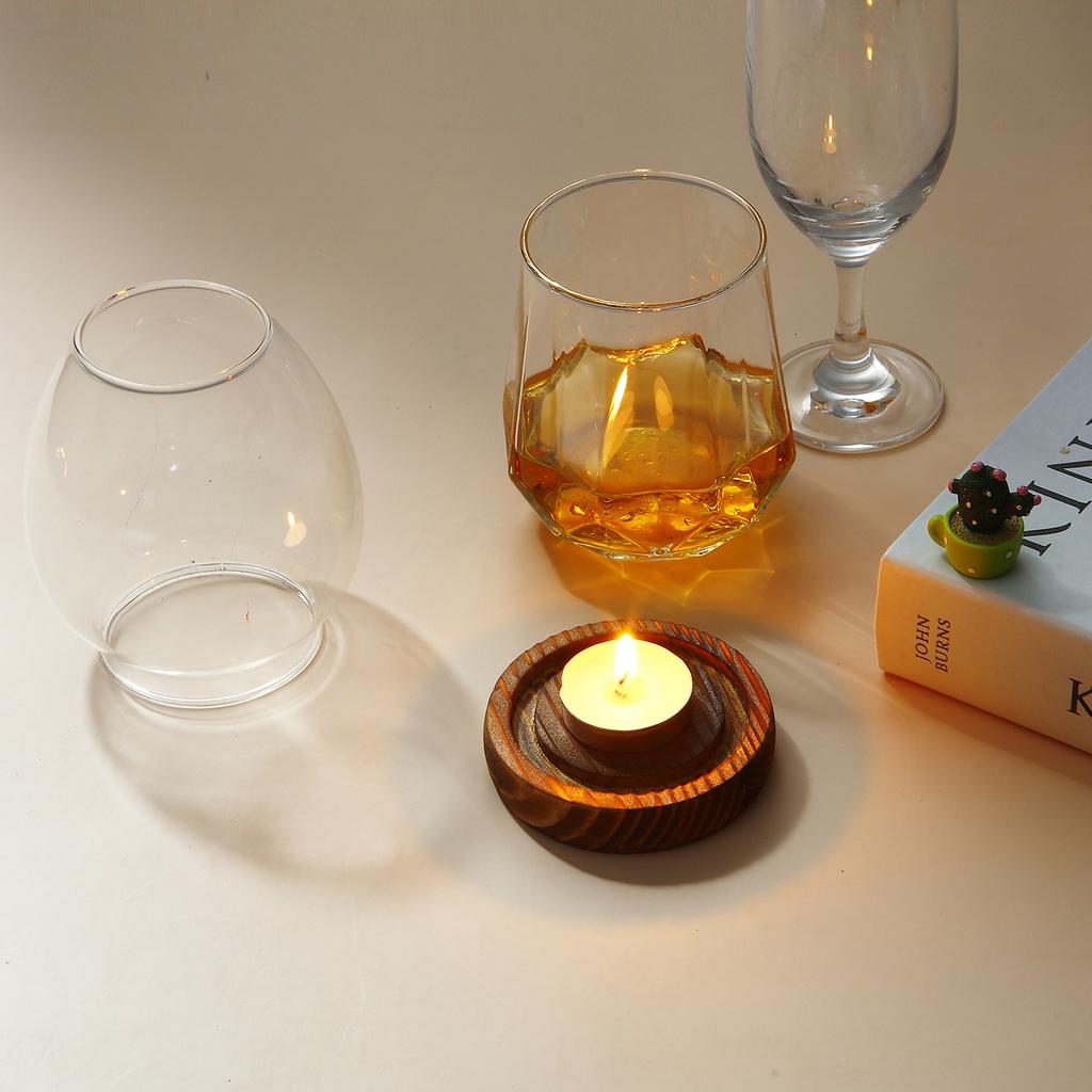 Vintage Walnut Candlestick Candle Holders with Glass Cover European Candlestick For Wedding Party Decor Candle Stick Stand