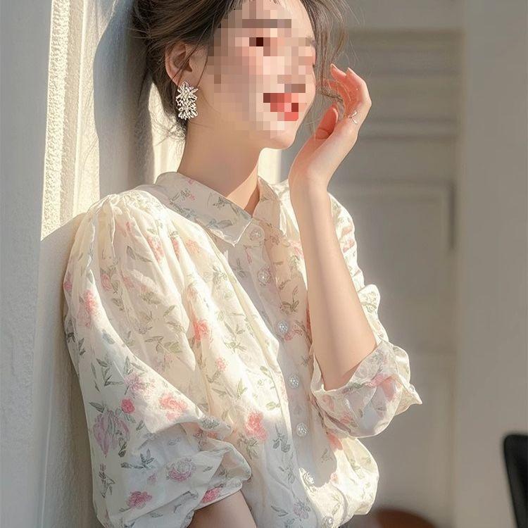 

R6Q Women s White Floral Polo Collar Shirt - Spring/Summer 2025 Collection M [Recommended for 95-105 kg]