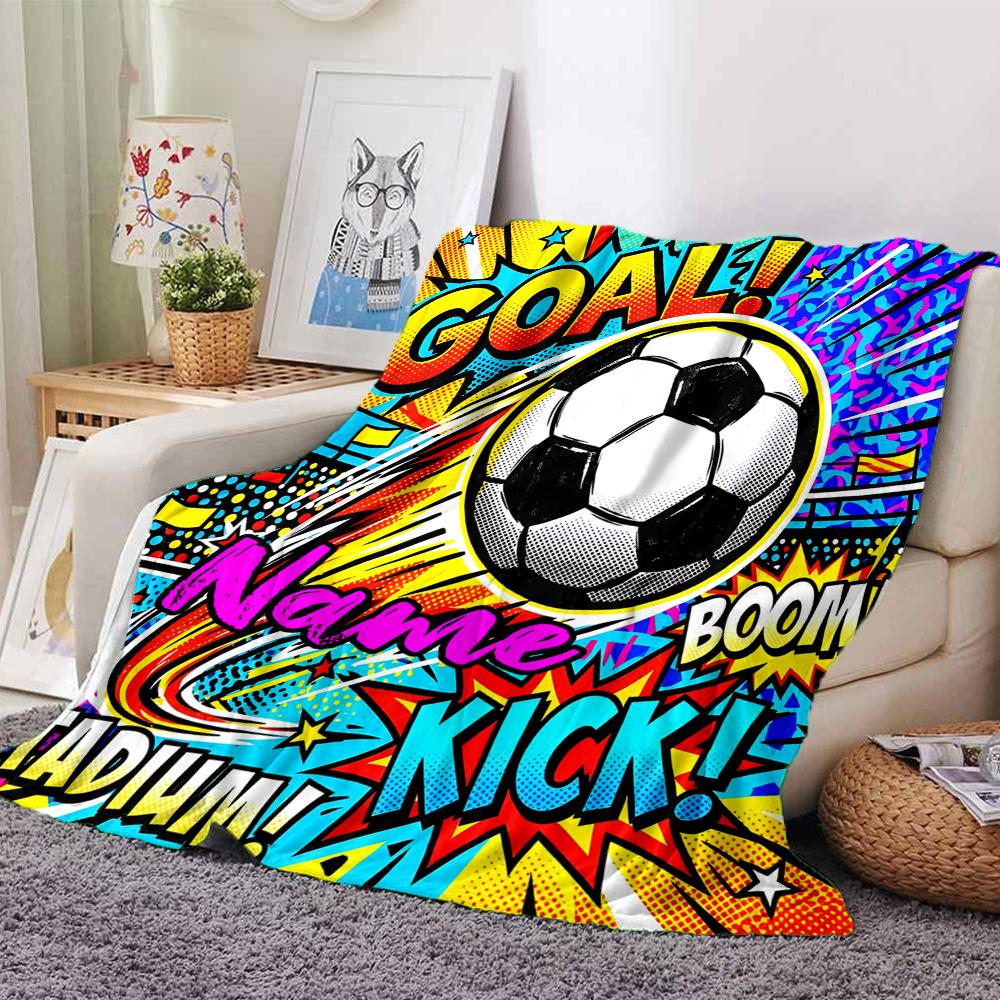 Custom Name Soccer Theme Printed Blanket - Perfect for Couch, Bed, Travel & Outdoor Use | Machine Washable, Cozy & Durable.