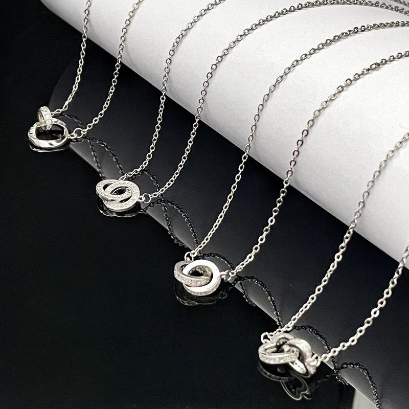 New Double Ring Necklace Women'S Jewelry Pendant French Zircon Clavicle Chain Premium Niche