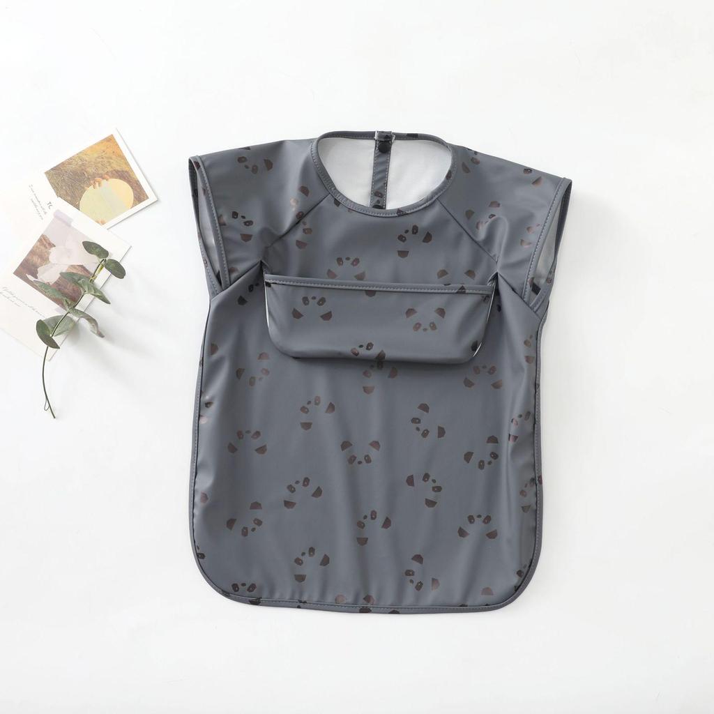 Reversible Waterproof PU Baby Feeding Shirt with Rice Pocket - Short Sleeves, Anti-Stain