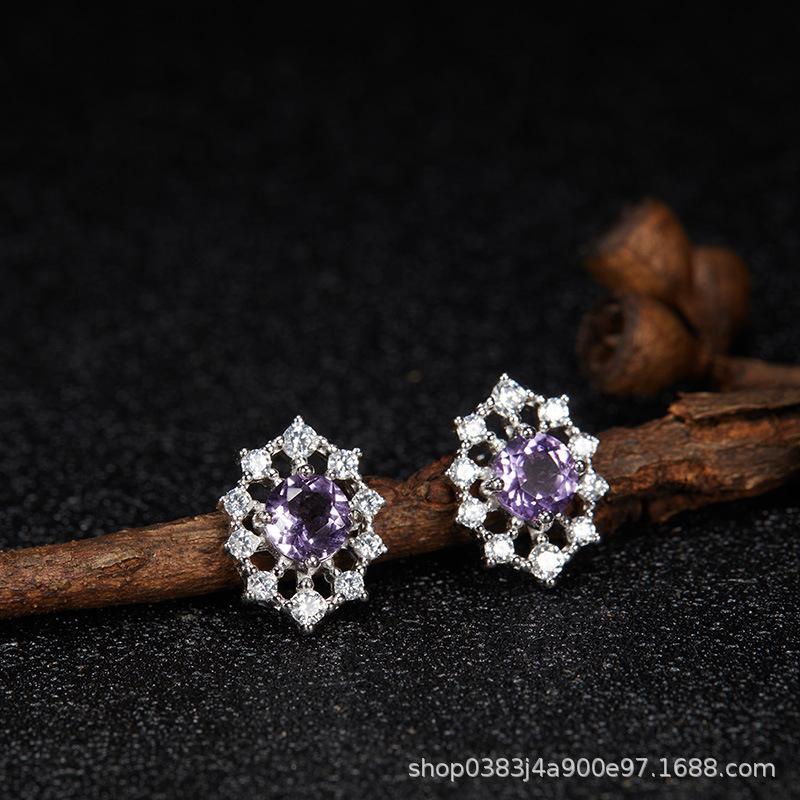 Premium Cooling S925 Sterling Silver Plated 18K Gold Natural Colored Treasure Stud Earrings, Wind Niche Jewelry Does Not Fade