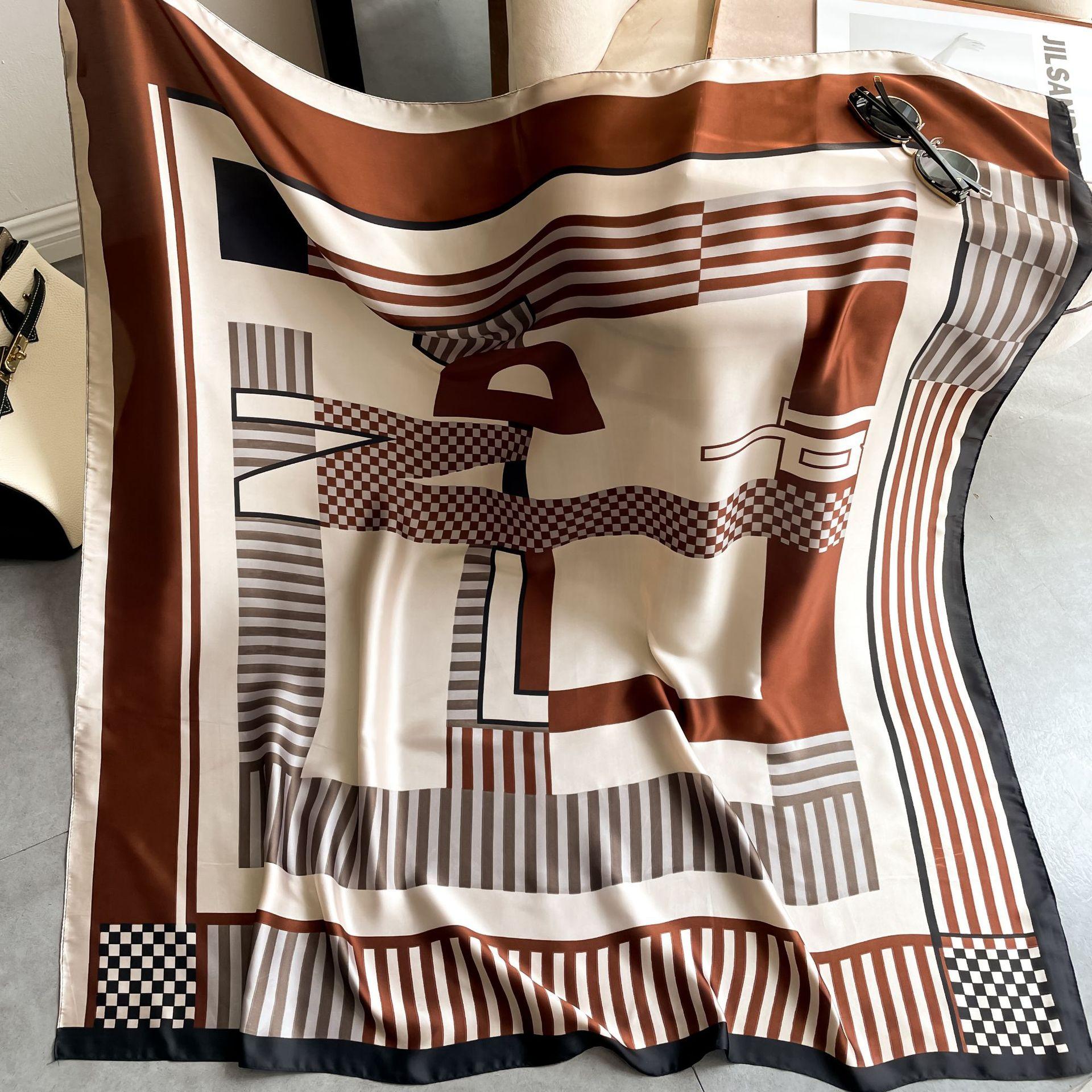 

Высококачественные роскошные шелковые шарфы, повязка на голову, шарфы, шейный шарф для женщин, шелковый шарф с цепочкой, женская декоративная шаль 110-110cm