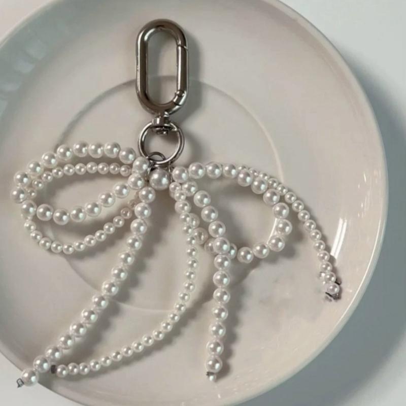 Lovely Pearl Beaded Bowknot Keychain Pendant Bag Phone Pendant Women Backpack Handbag Charm Lovely Hangings Decoration