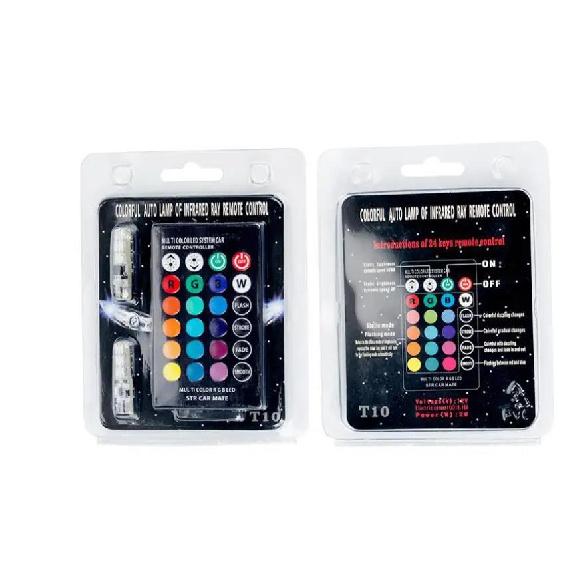 1 set T10 RGB Flaşör LED Lamba T10 W5W Araba Lambaları LED Ampuller 194 168 501 Kehribar Silika Jel Park Lambaları 12V Uzaktan Kumandalı Ampuller 7