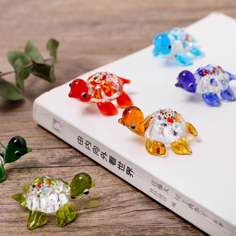 Colorful Mini Glass Sea Turtle Figurines Handicraft Sea Turtle Sea Animal Collectibles Tiny Turtle Glass Home Decor Ornaments