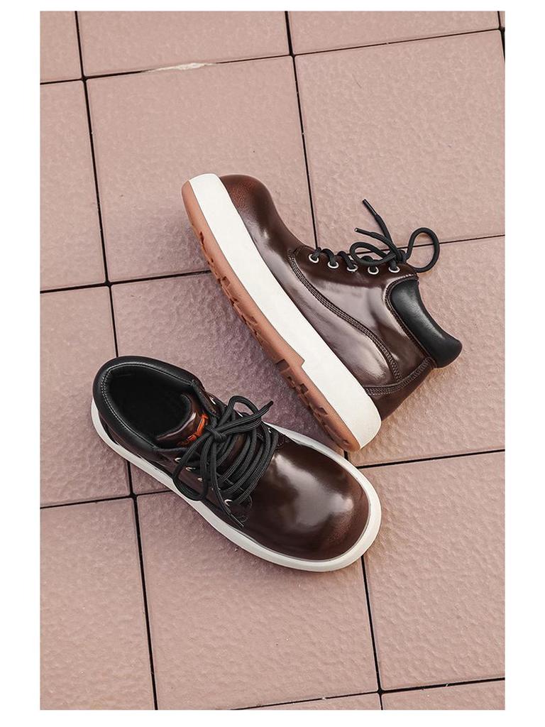 Men's Mid-Top Thick-Soled Height-Boost British Style Big-Head Bread Martin Boots 24076-J