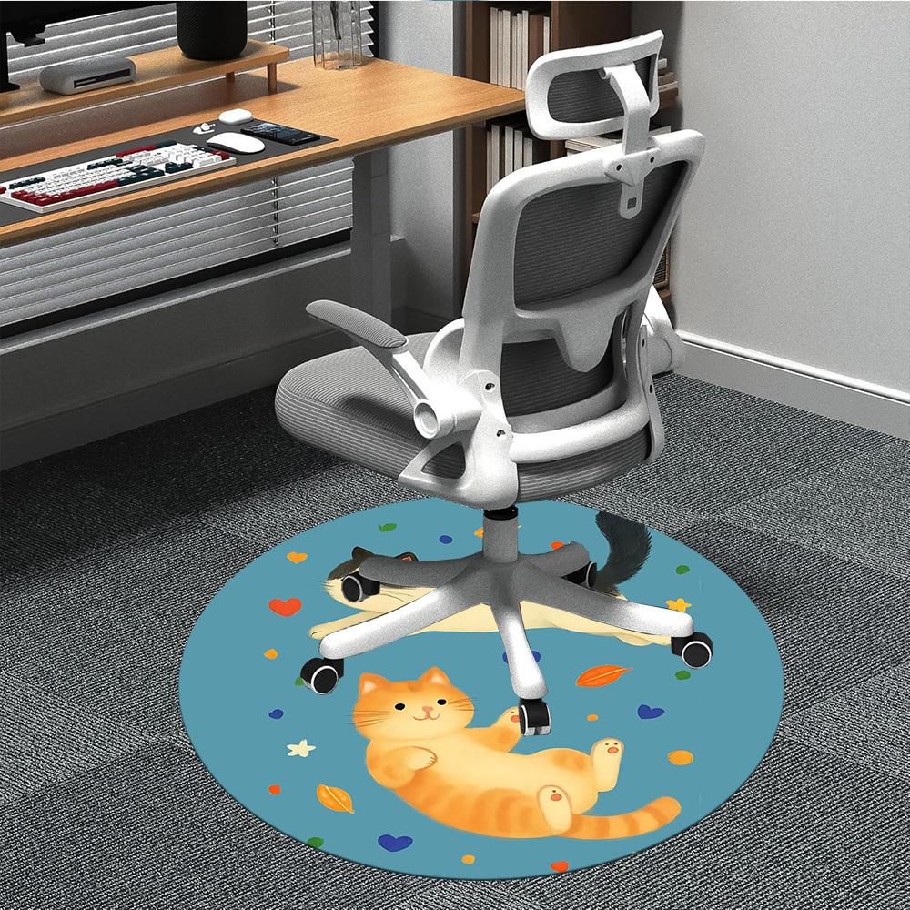 1PC Cats Pets Pattern Office Round Area Rug, Mat Suitable For Office, Under Office Chairs Bedroom Living Room Home Decor, Room Deco