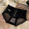Large Size Female Light Luxury Satin Pearlescent Hollow Sexy Pure Desire To Pack Hip Mid Waist Underwear