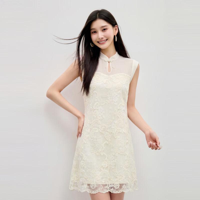 

Qiushui Yiren Stand Collar A-line Lace Dress XL