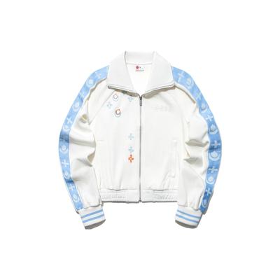 Li Ning Color Block Pattern Printed Polo Knit Jacket Women Jackets Off-White AFDT592-1