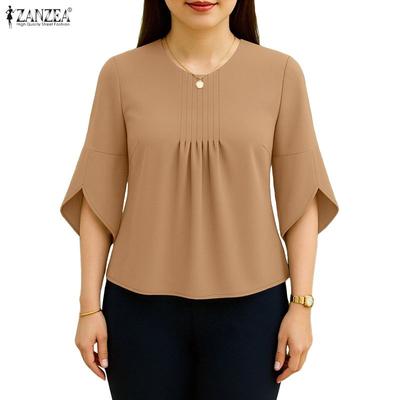 Women Casual Round Neck 3/4 Sleeve Loose Blouse