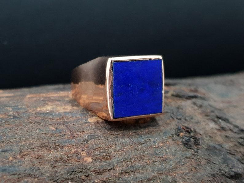 

Кольцо с драгоценным камнем лазурит, квадратное кольцо, мужское кольцо, кольцо из розового золота, серебро 925 пробы, подарок на помолвку, ювелирные изделия ручной работы 10