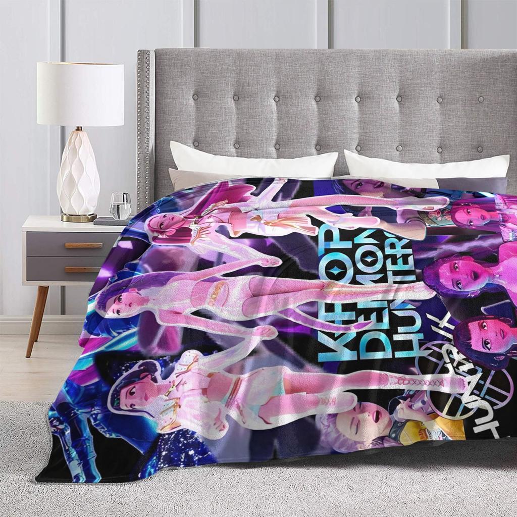 Kpop Demons Huntrix Hunters Flannel Blankets Rumi Mira Joey Creative Throw Blanket for Bedspread 125*100cm Rug Piece Soft