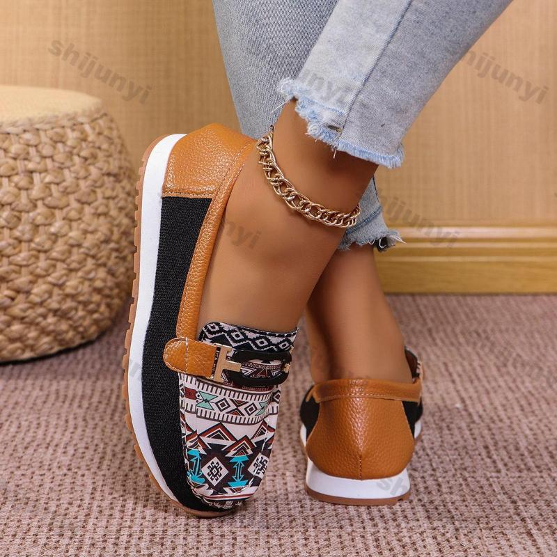 Fashion Women Design Print Sneakers Spring Autumn Trend Platform Sneakers Woman Lightweight Flat Slip-on Casual Single Shoe Plus Size 43