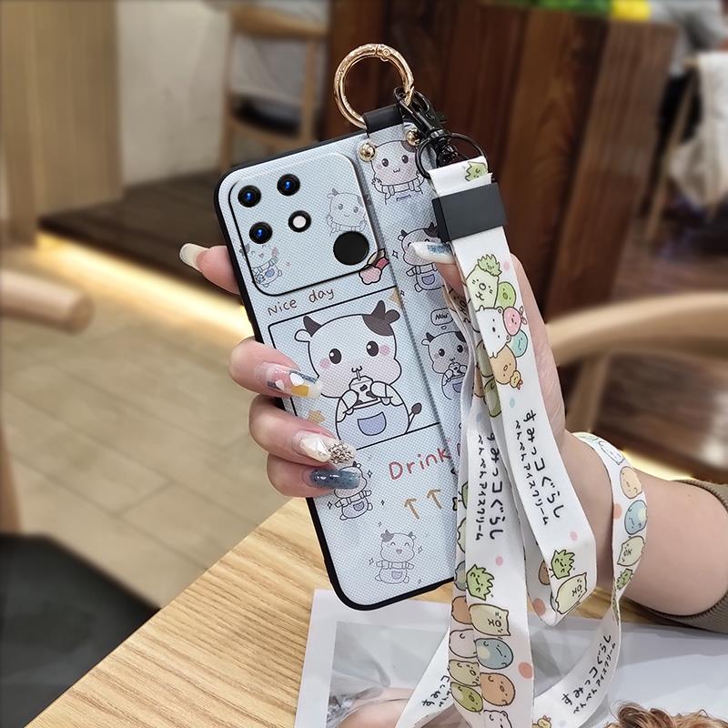 Cute Lanyard Phone Case For OPPO Realme Narzo 50A Shockproof Anti-dust Phone Holder Protective Dirt-resistant Back Cover