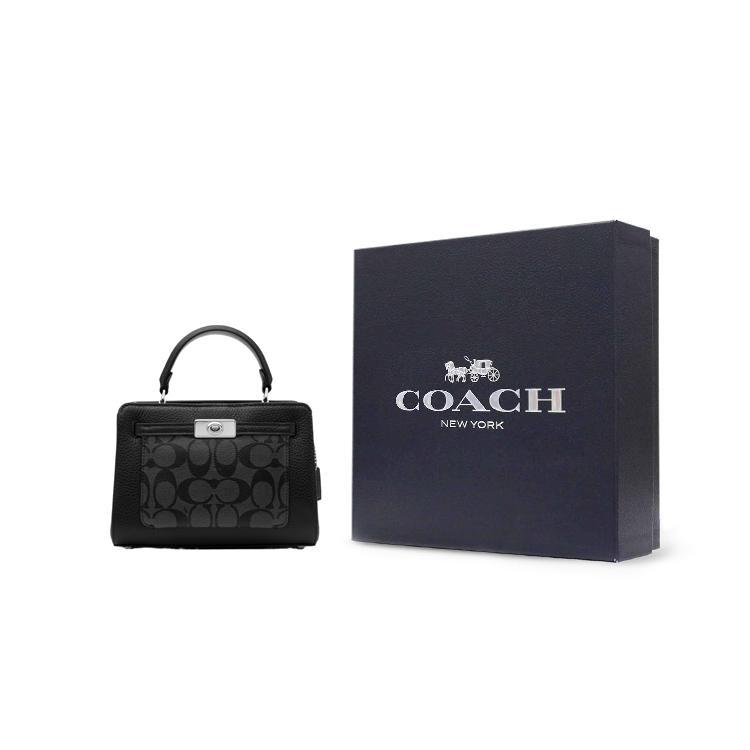 New COACH Lane Canvas With Leather Handbags Shoulder Bag Crossbody Bag Small Size Women's Black Monogram CC977-SVTSQ